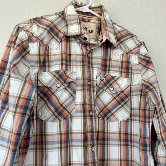 Vintage Hollister plaid pearl snap Y2K button up western cowboy style pockets M - Picture 5 of 15